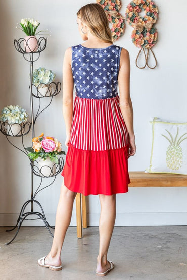 Heimish Full Size US Flag Theme Contrast Tank Dress.