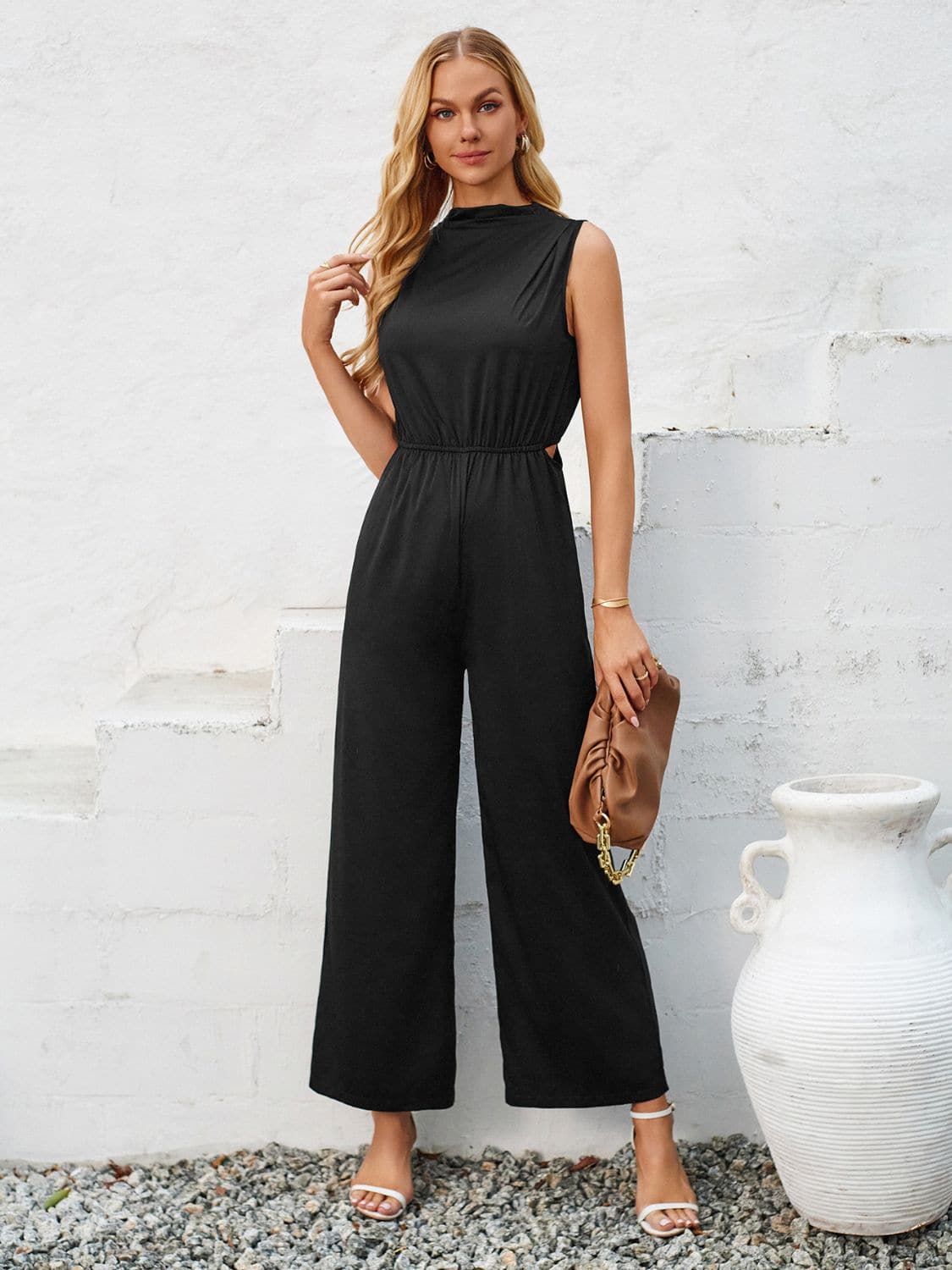 Cutout Tied Wide Leg Sleeveless Jumpsuit.