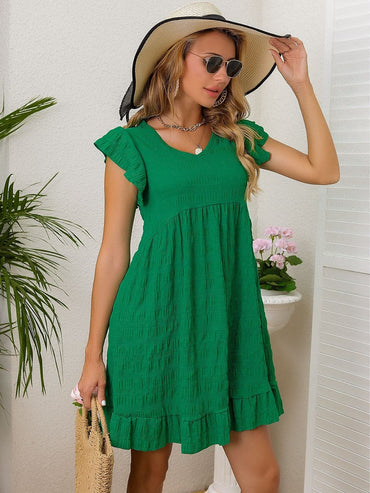 Ruffled Cap Sleeve Mini Dress.