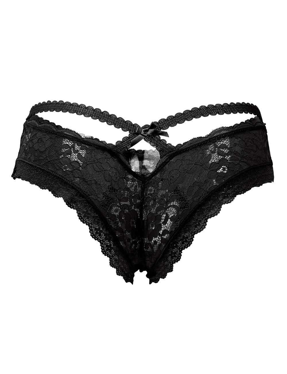 Love Salve Low Waist Lace and Mesh Thong Panties with Criss Cross Hollowed Out Back Lingerie for Women Black (XL-2XL)