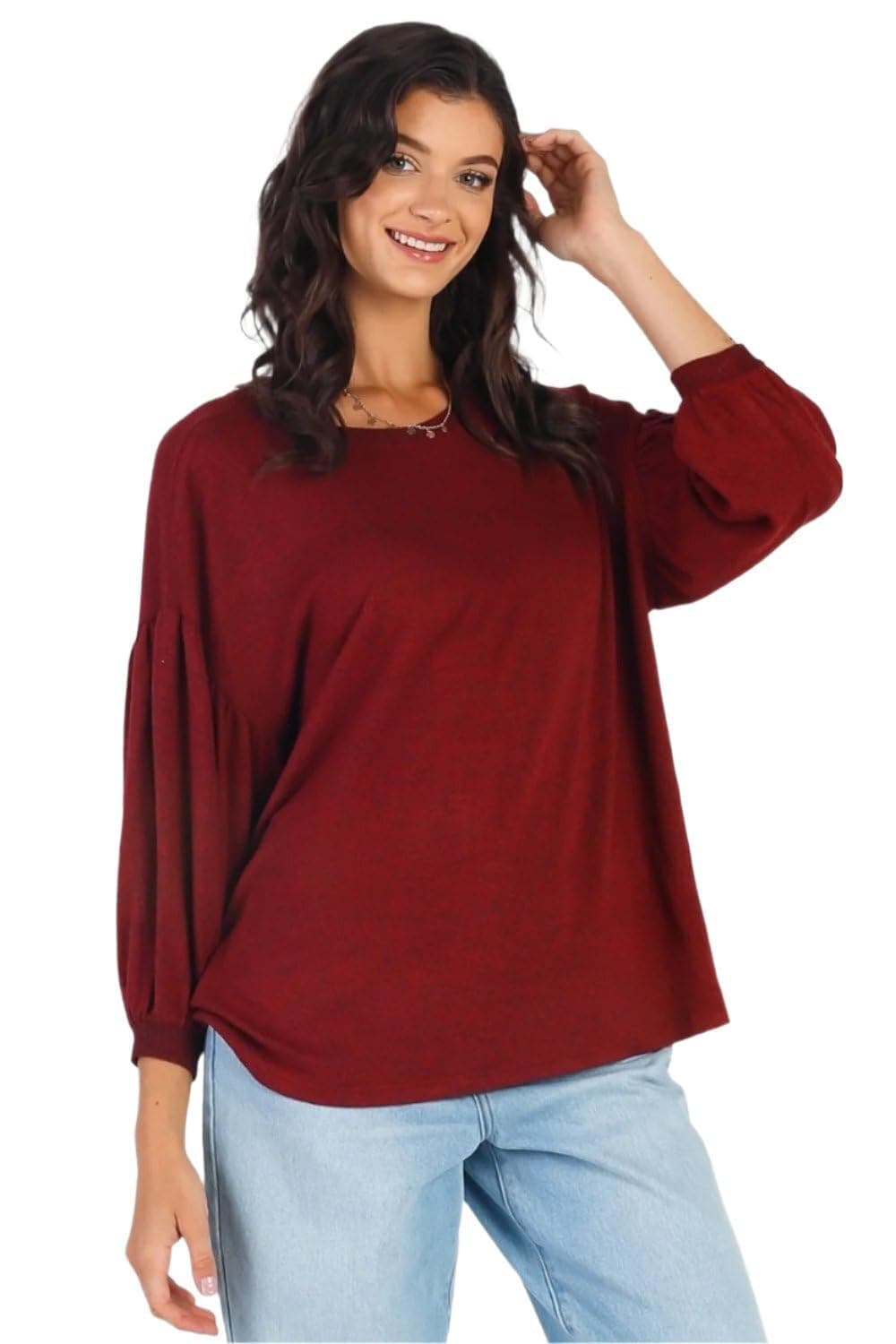 Chic drop shoulder puff sleeve top in oatmeal ivory