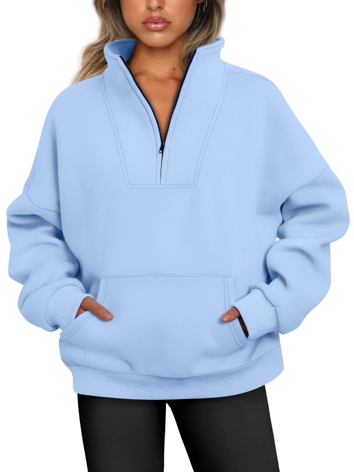 Trendy Queen Sweatshirts Half Zip Pullover Quarter Zip Oversized Hoodies Sweaters Comfy Fall Outfits 2024 Y2K Winter Clothes