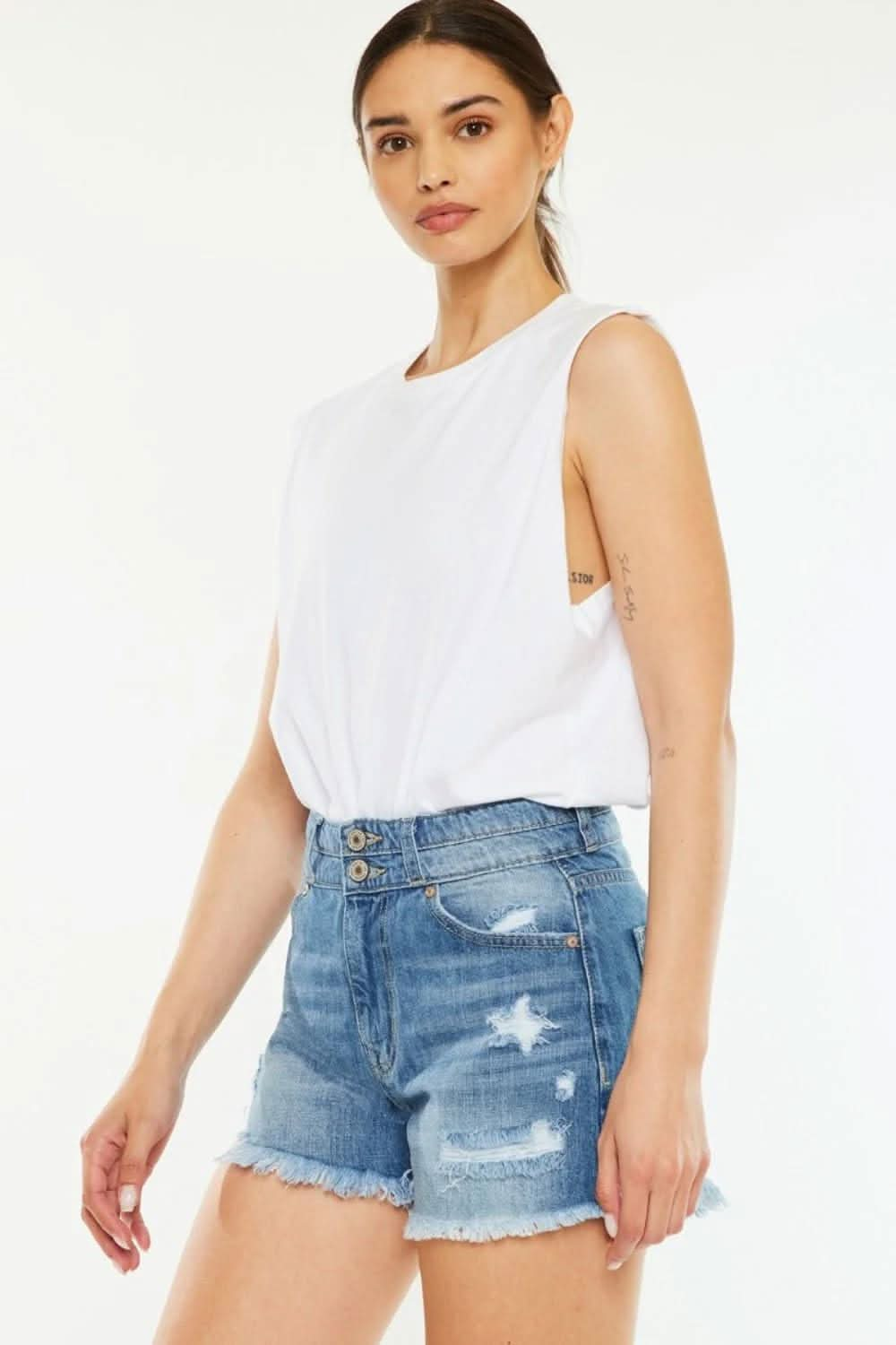 Love Salve Full Size High Rise Raw Hem Denim Shorts