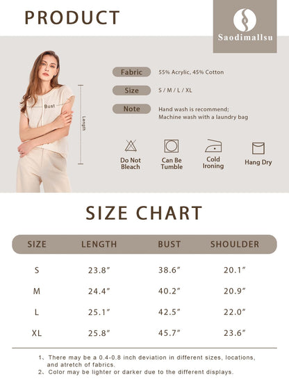 Saodimallsu Womens Summer Cap Sleeve Tops Casual Crew Neck Loose Fit Knit Lightweight Sweater Pullover Top