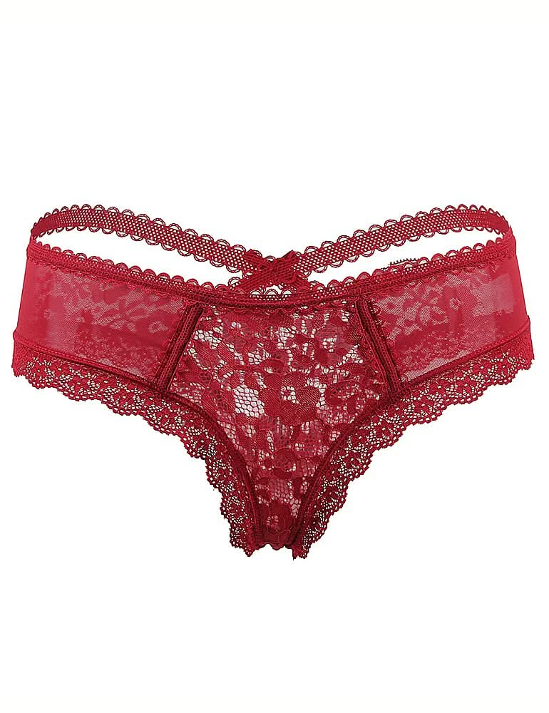 Love Salve Low Waist Lace and Mesh Thong Panties with Criss Cross Hollowed Out Back Lingerie for Women Red (XL-2XL)