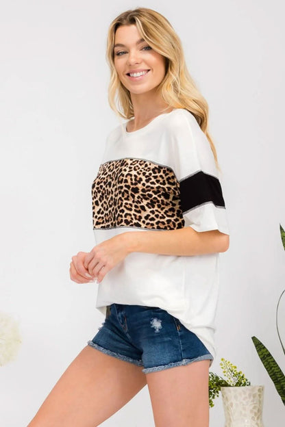 Leopard print short sleeve tee