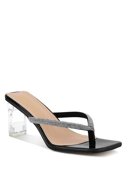 Litchi Crystal Block Heeled Sandals