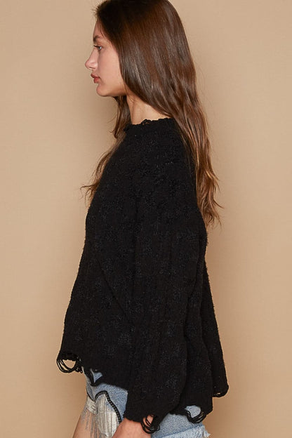 POL Cable Knit Cutout Long Sleeve Sweater.