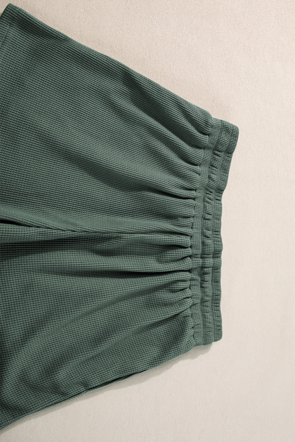 Mist green textured tank and drawstring shorts set with pocket detail