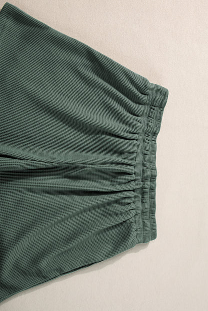 Mist green textured tank and drawstring shorts set with pocket detail