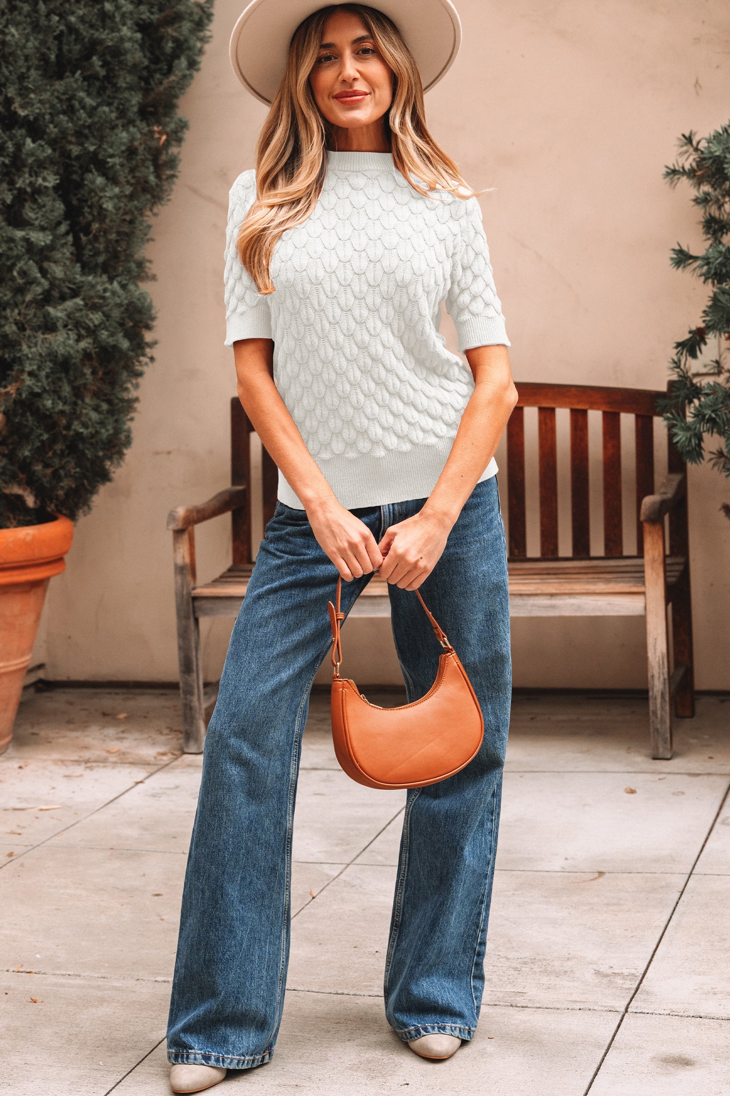 Dear-Lover White Knit Sweater Women's Daily Top Ribbed Short Sleeve High Neck Modern Dear-Lover Dropshipping