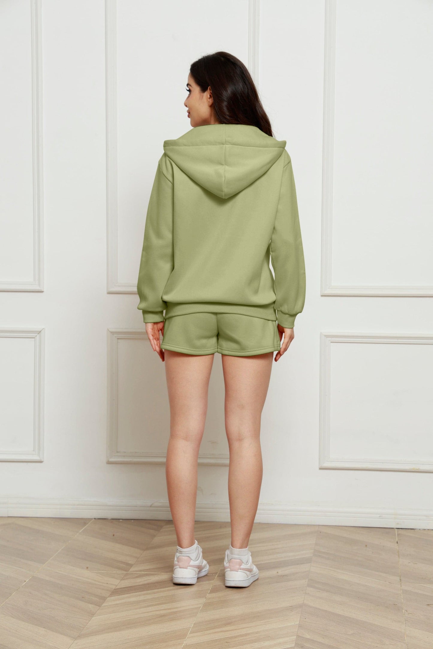 Zip Up Drawstring Hoodie and Shorts Set.