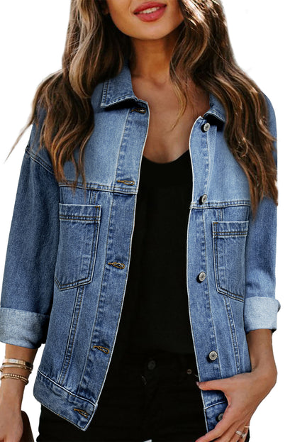 Light Blue Washed Oversize Pocketed Denim Jacket