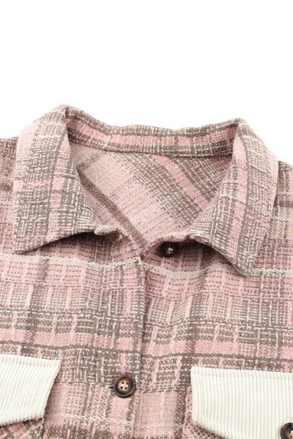 Chic pink macrame plaid coat in plus sizes