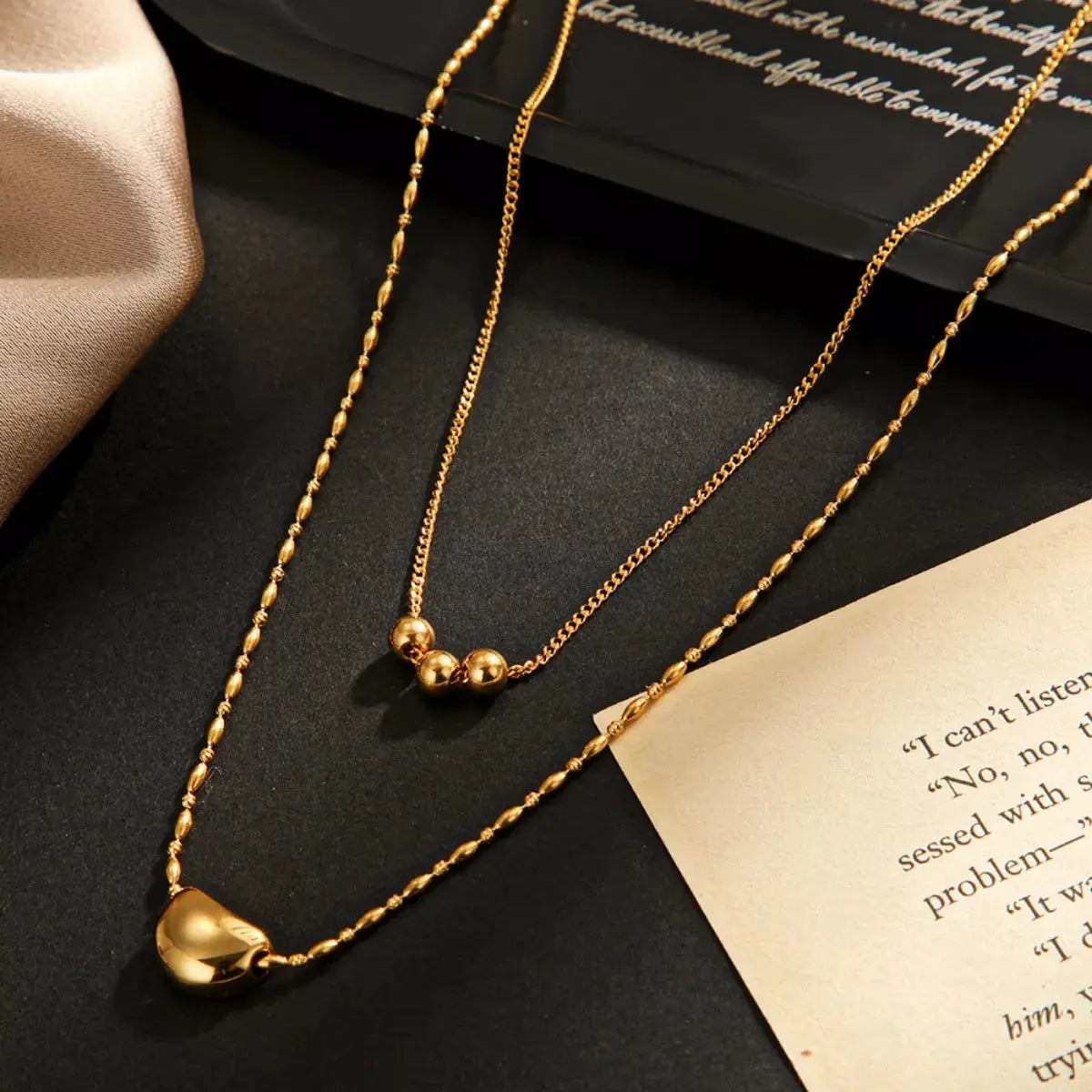 18K Gold Plated Double Layer Necklace With Beaded Chain Simply Love