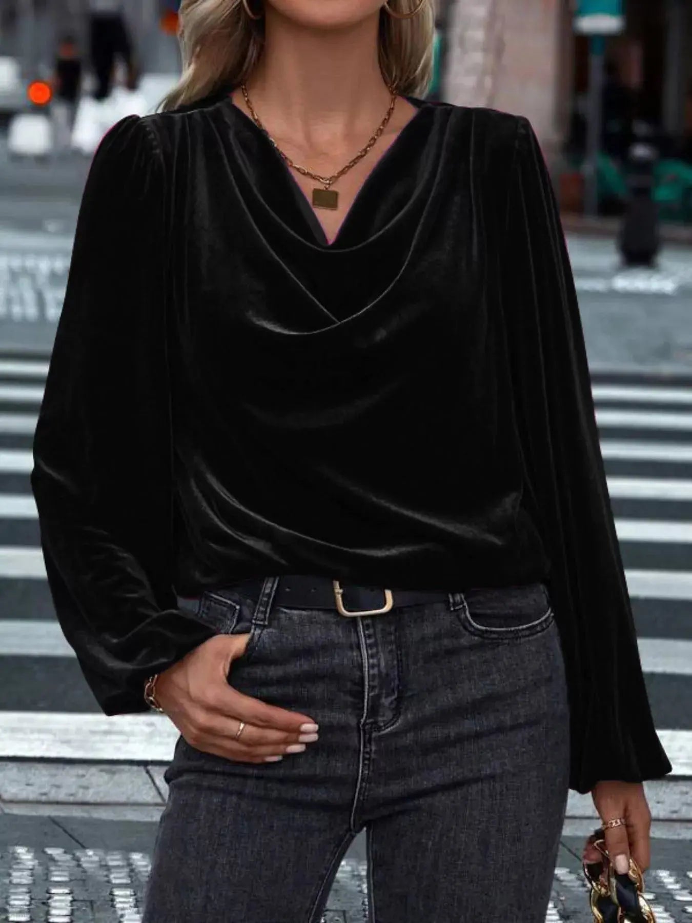 Full Size Velvet Cowl Neck Blouse Plus Size Simply Love