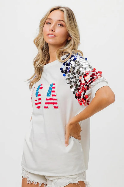 BiBi American Flag Theme Sequin Top - Love Salve 