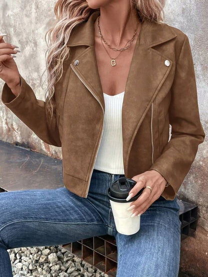 Bold & Bossy Zip-Up Suede Moto Crop Jacket