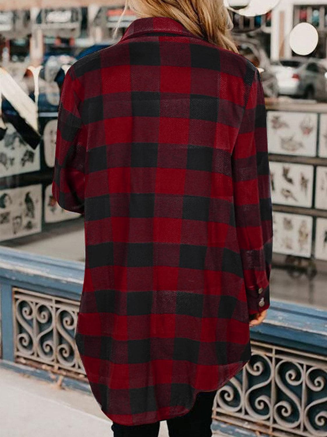 Plaid Snap Down Long Sleeve Jacket.