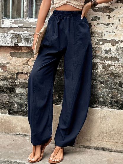 Elastic Waist Pants with Pockets