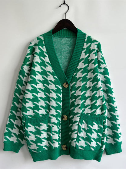 Houndstooth Botton Front  Cardigan with Pockets.