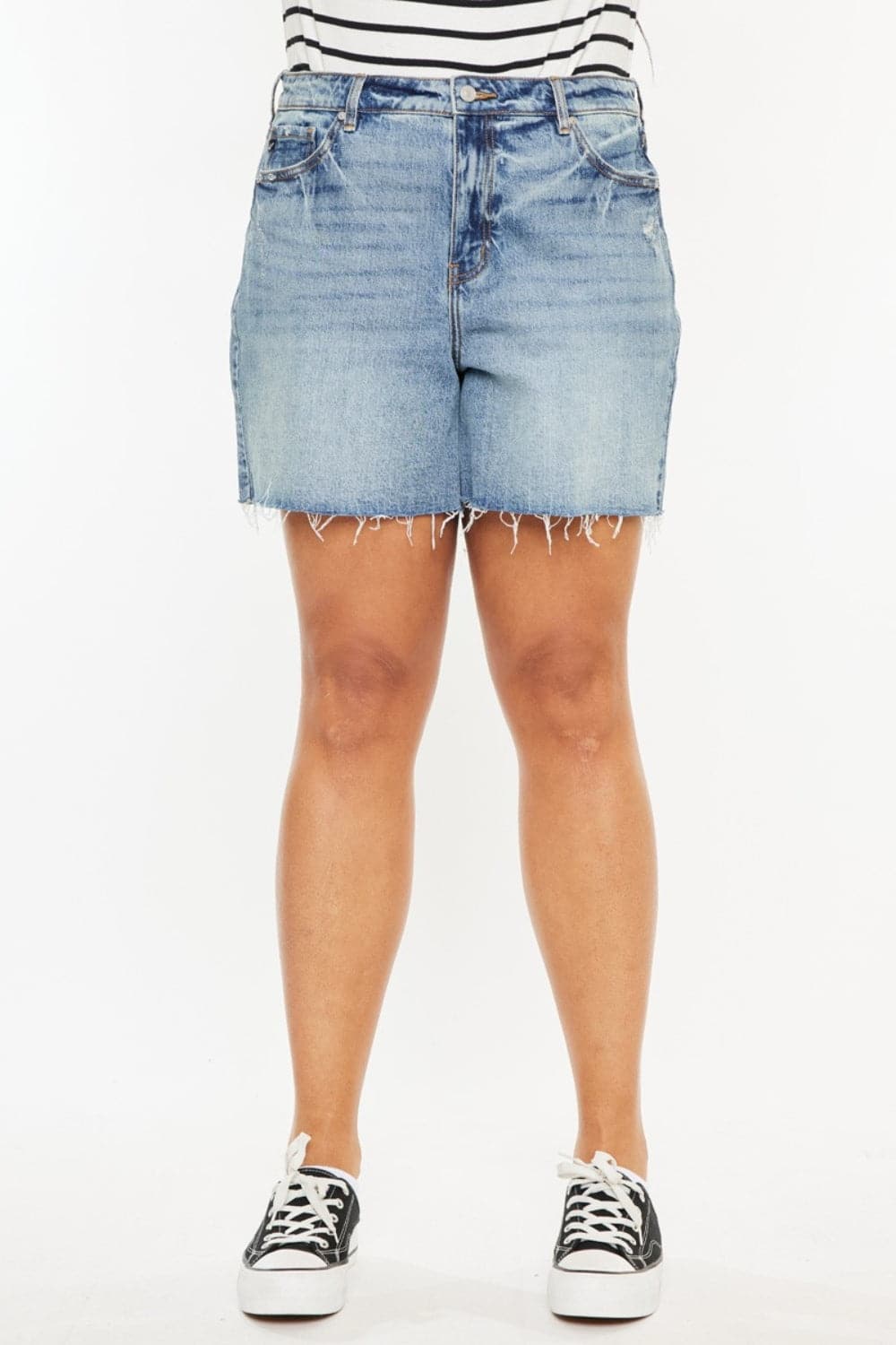 Kancan Full Size Raw Hem High Waist Denim Shorts.