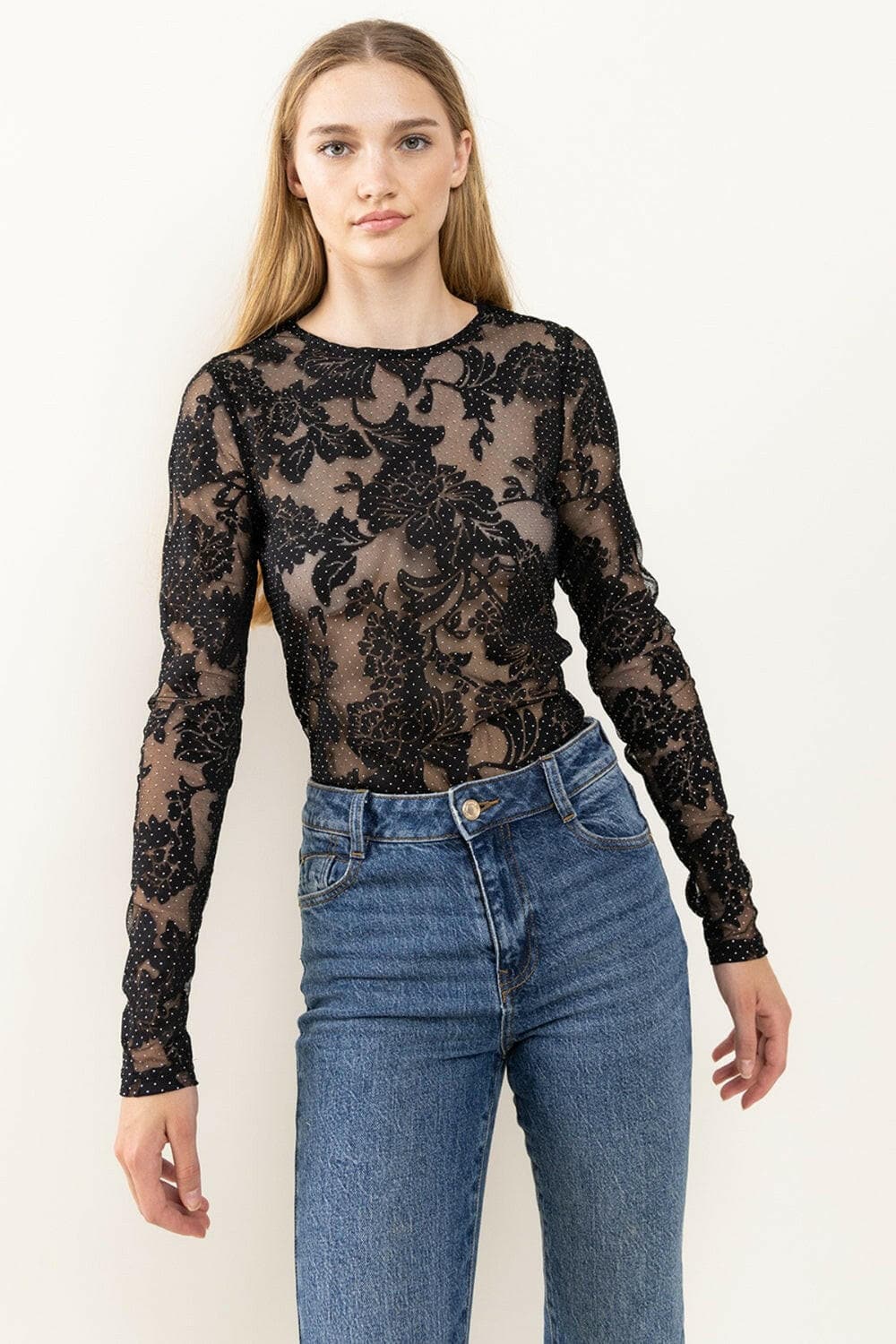 Ces Femme Floral Lace Mesh Bodysuit.