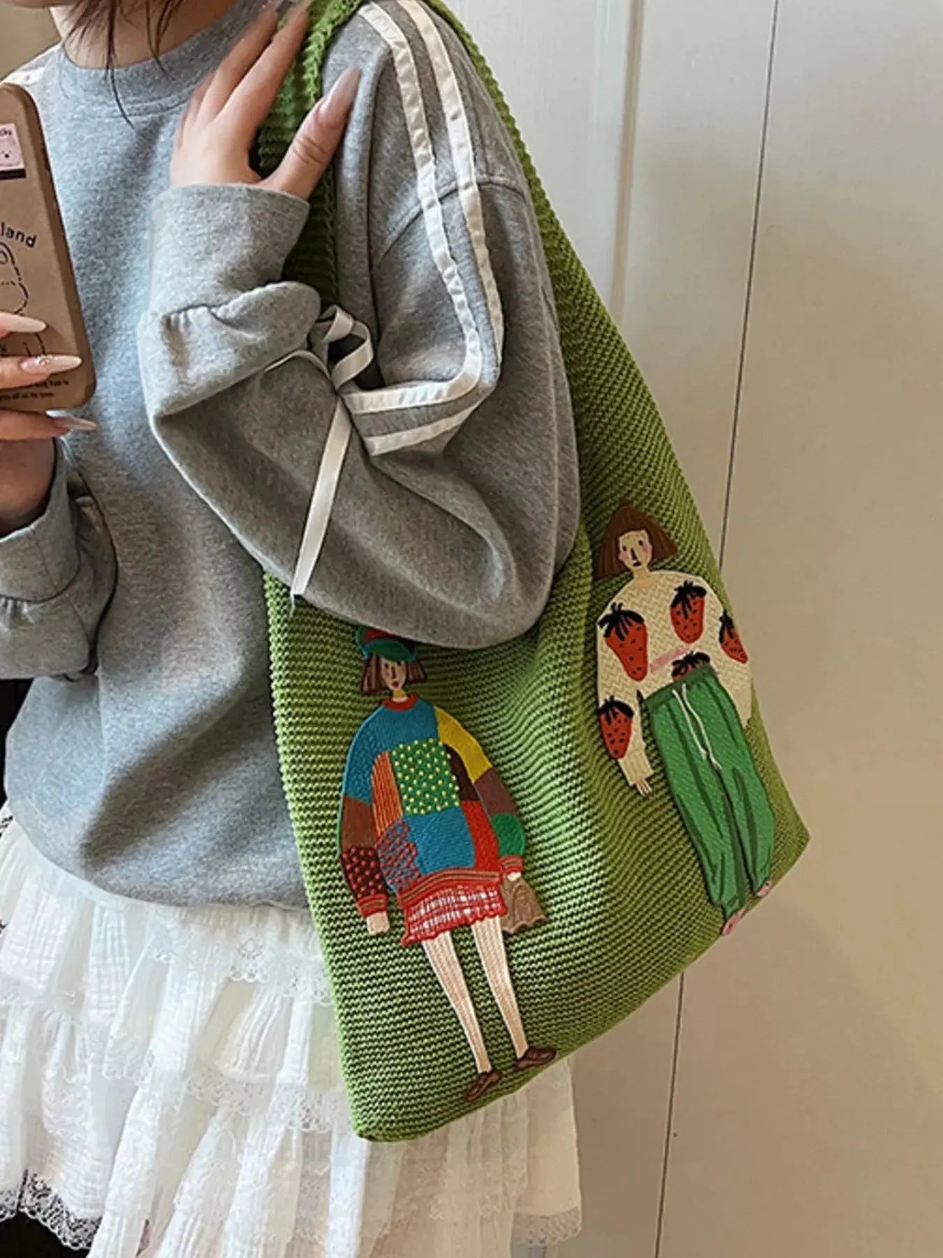 Knitted Embroidered Shoulder Bag Simply Love