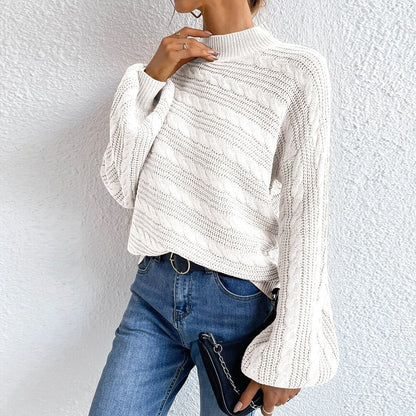 Cable-Knit Mock Neck  Long Sleeve Sweater.