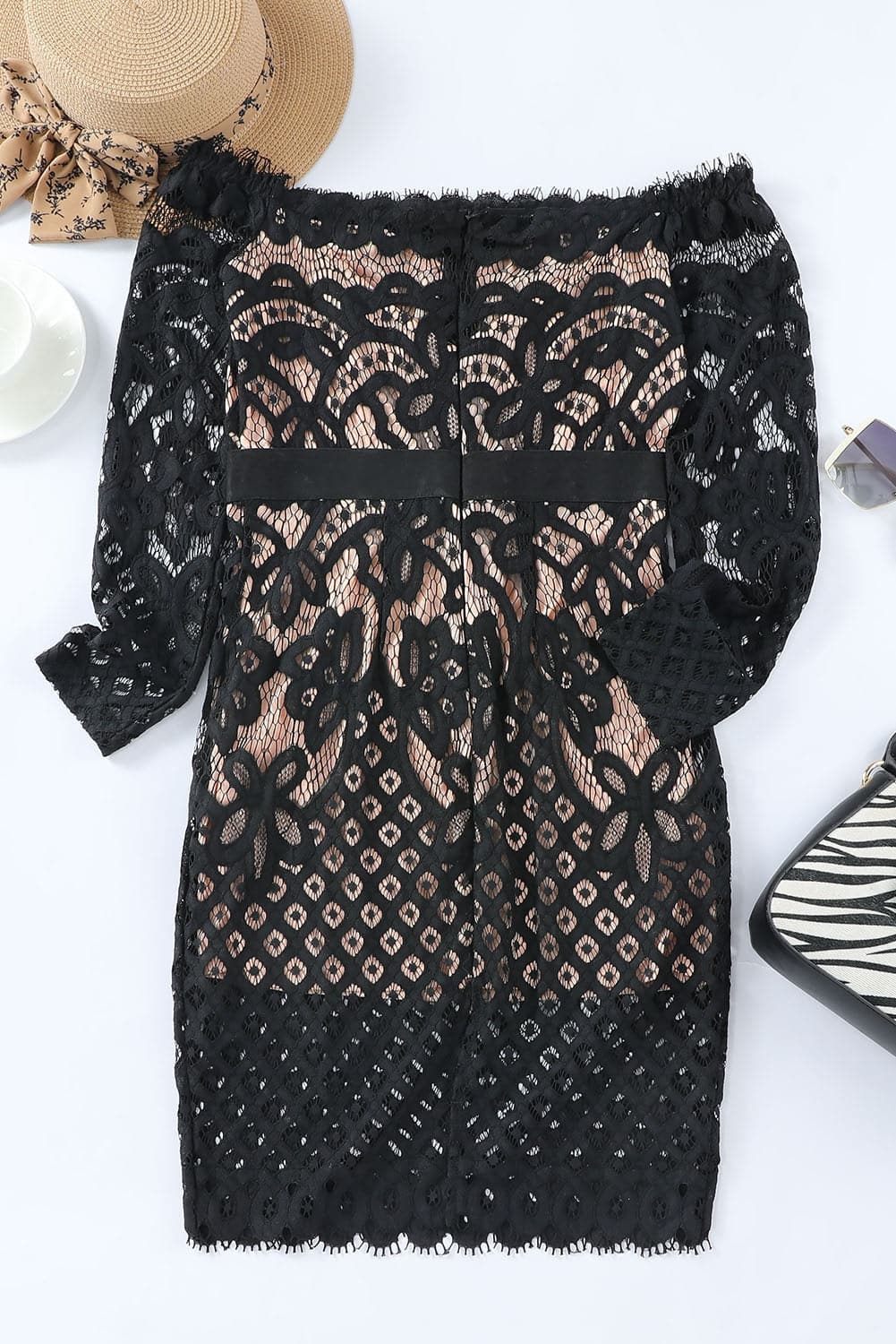 Off-Shoulder Long Sleeve Lace Dress.