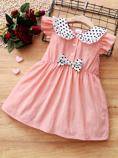 Children's Bow Peter Pan Collar Ruffle Sleeve Dress