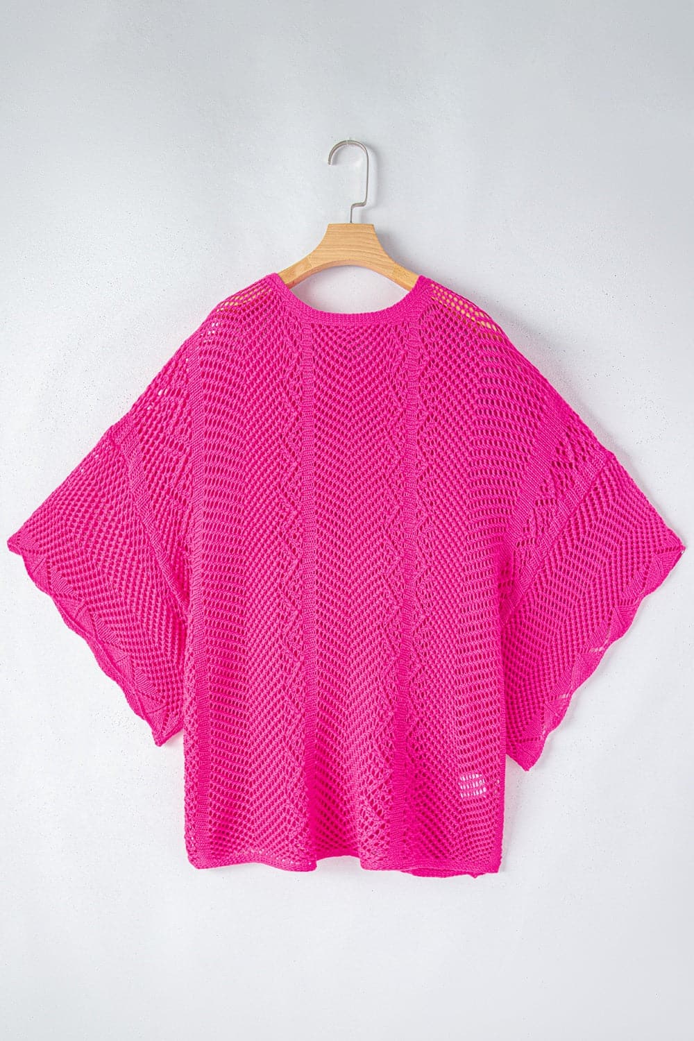 Openwork Round Neck Half Sleeve Knit Top.