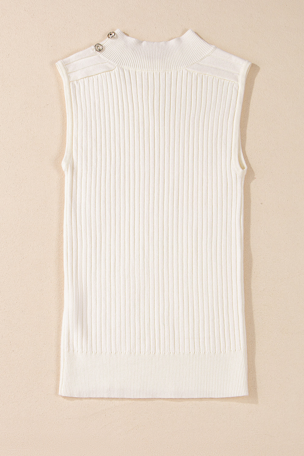 Chic white ribbed knit sleeveless high neck sweater vest