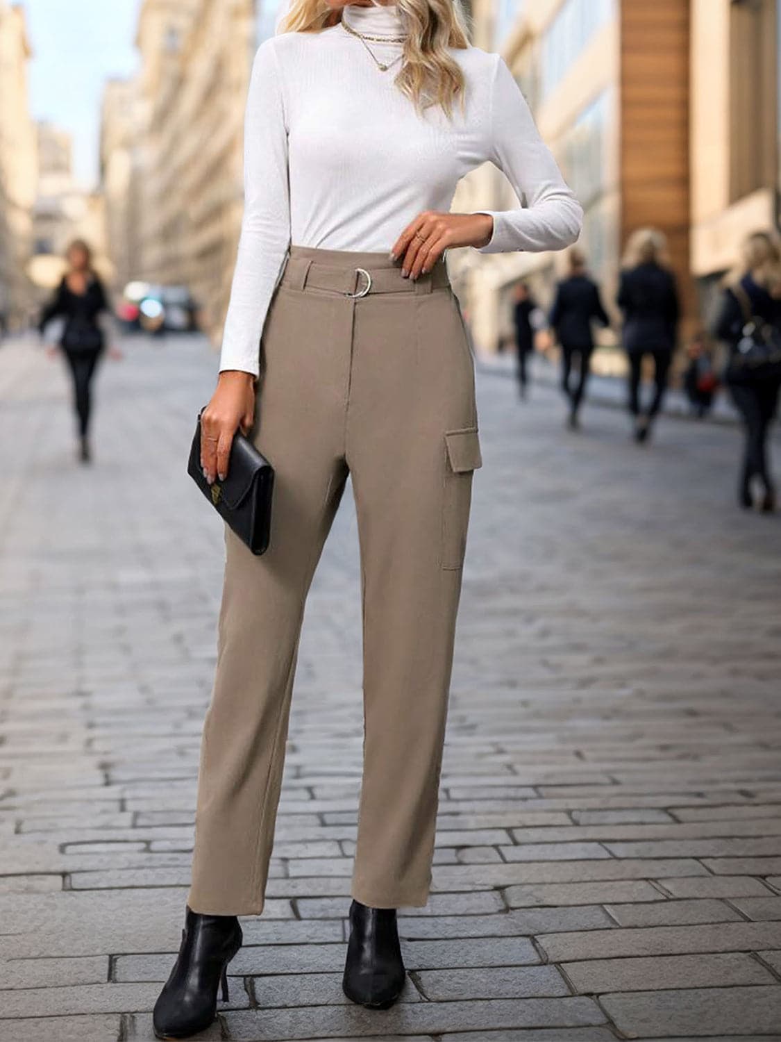 Perfee Classic High Rise Straight Leg Trousers