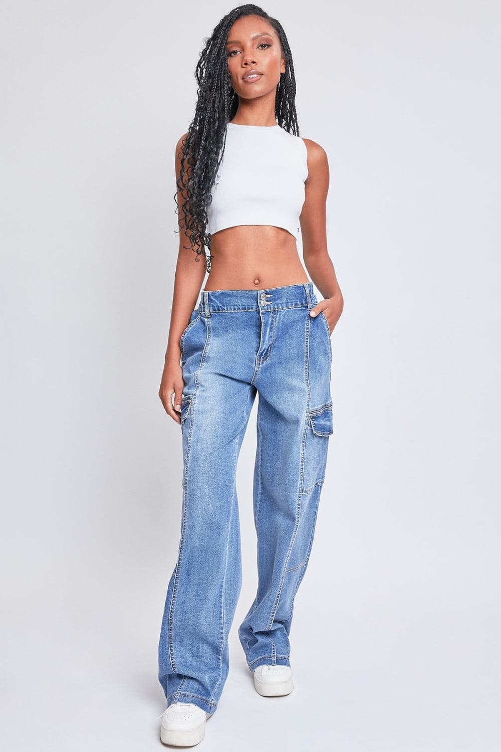 YMI Jeanswear High-Rise Straight Cargo Jeans.