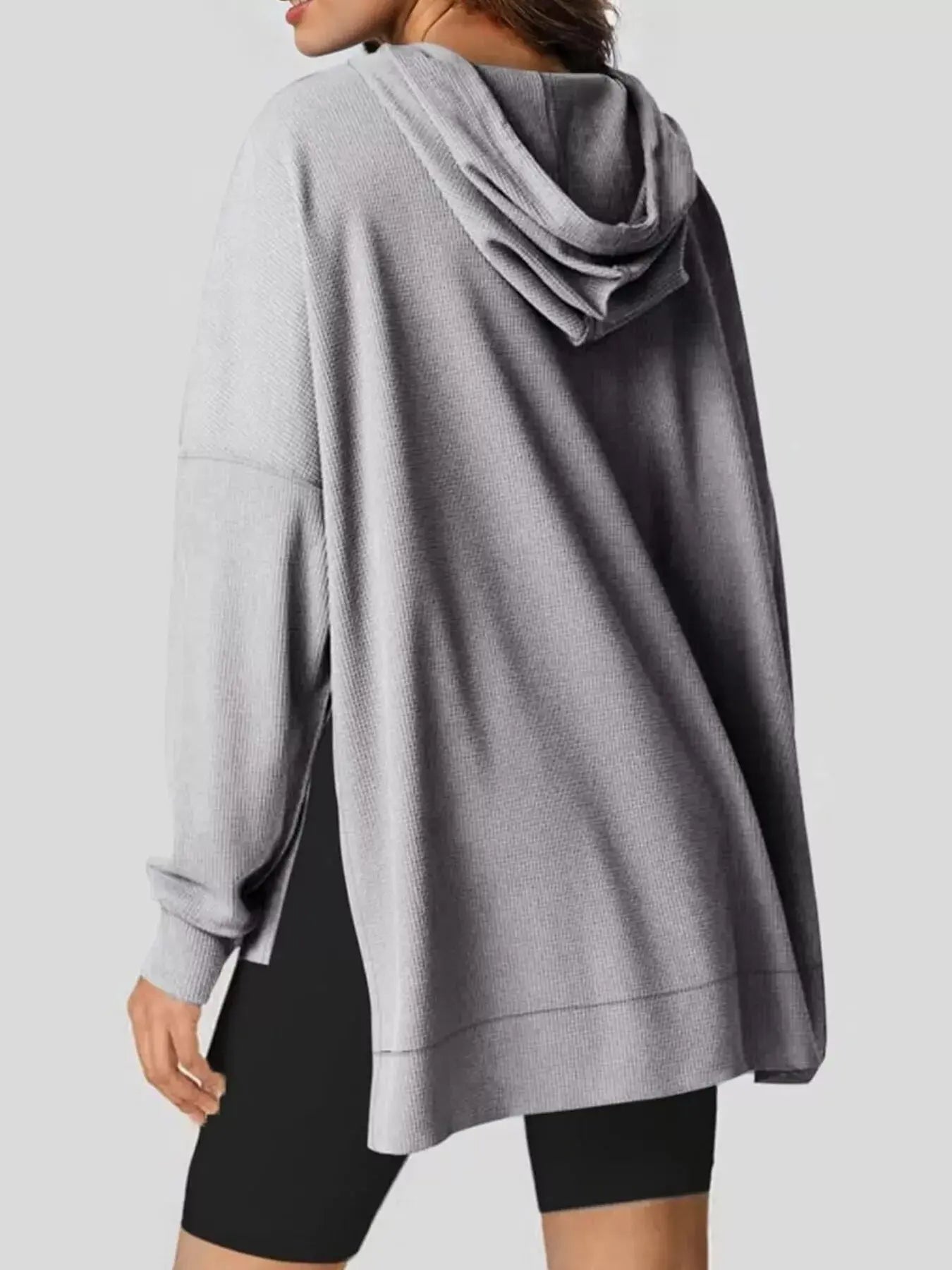 Oversized Drawstring Side Slit Hoodie Simply Love