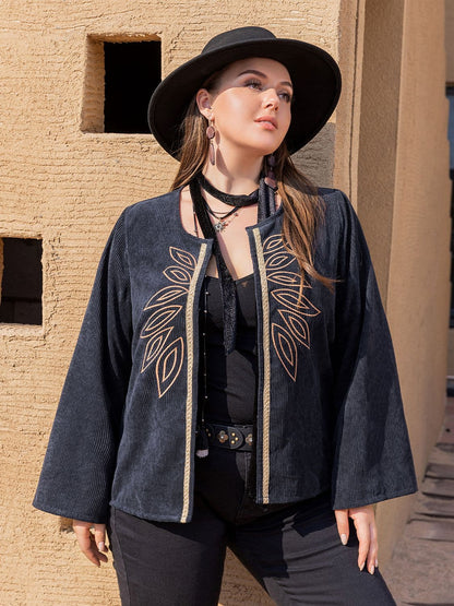 Plus Size Embroidered Open Front Jacket.