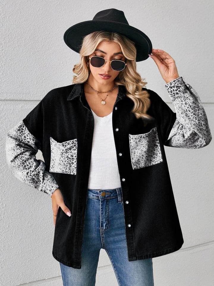 Leopard Button Up Denim Jacket.