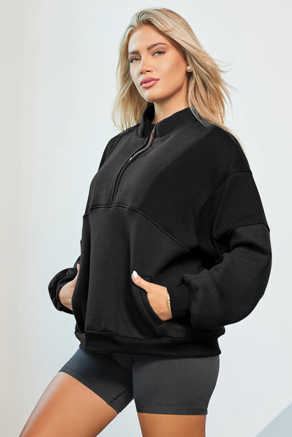 Half Zip Dropped Shoulder Sweatshirt.