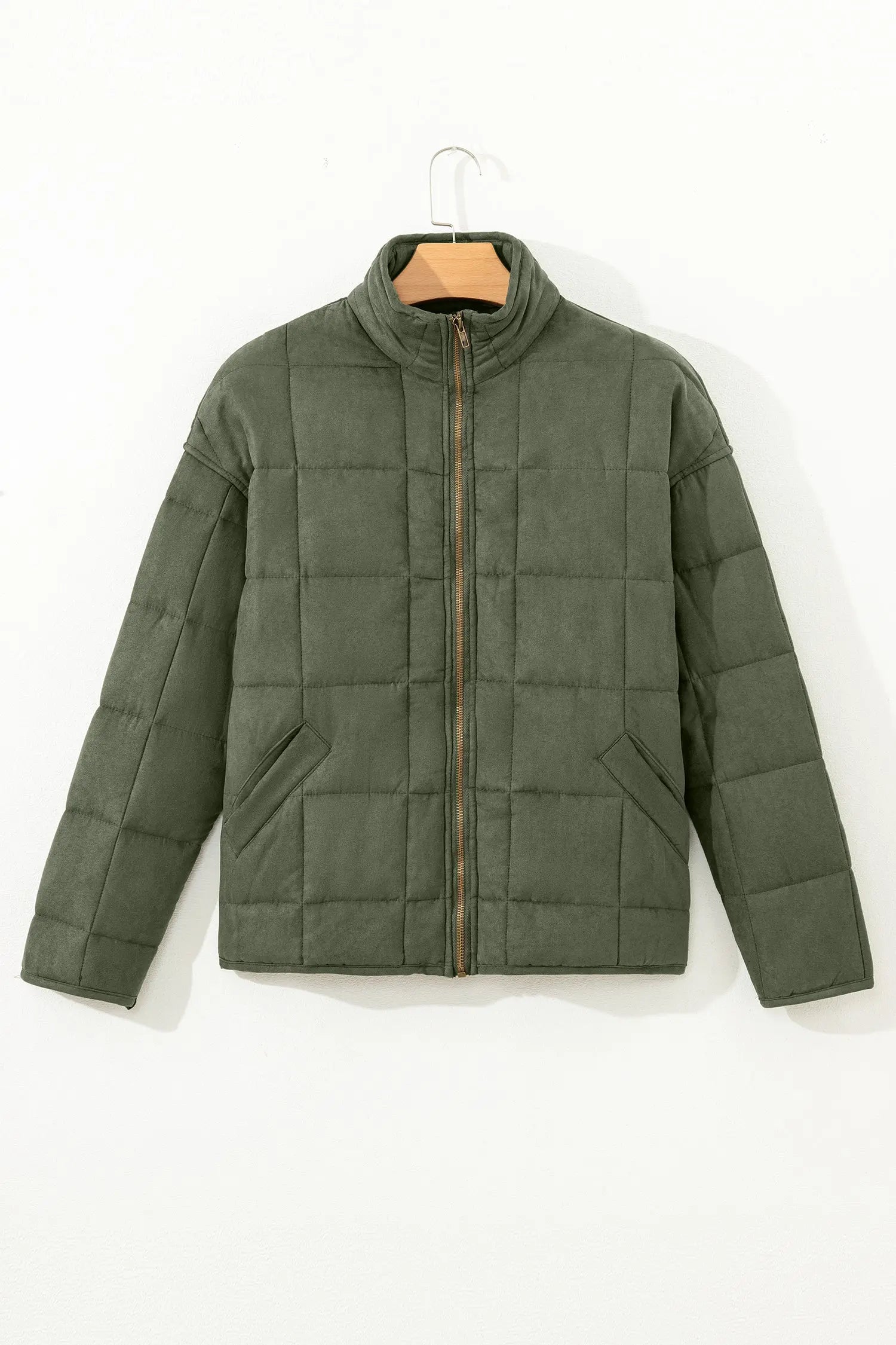 Green Zippered Quilted Jacket With Front Pockets Lightweight Dear-Lover Dropshipping