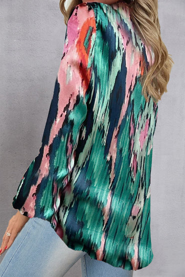 Printed V-Neck Long Sleeve Blouse.