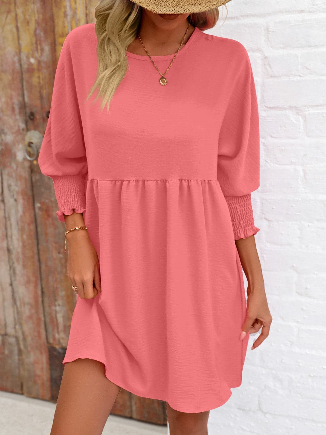 Round Neck Lantern Sleeve Mini DressFeatures: Basic style
Sheer: Opaque
Stretch: Slightly stretchy
Body: Not lined
Material composition: 100% polyester
Care instructions: Machine wash cold. Tumble dry Love Salve Round Neck Lantern Sleeve Mini Dress