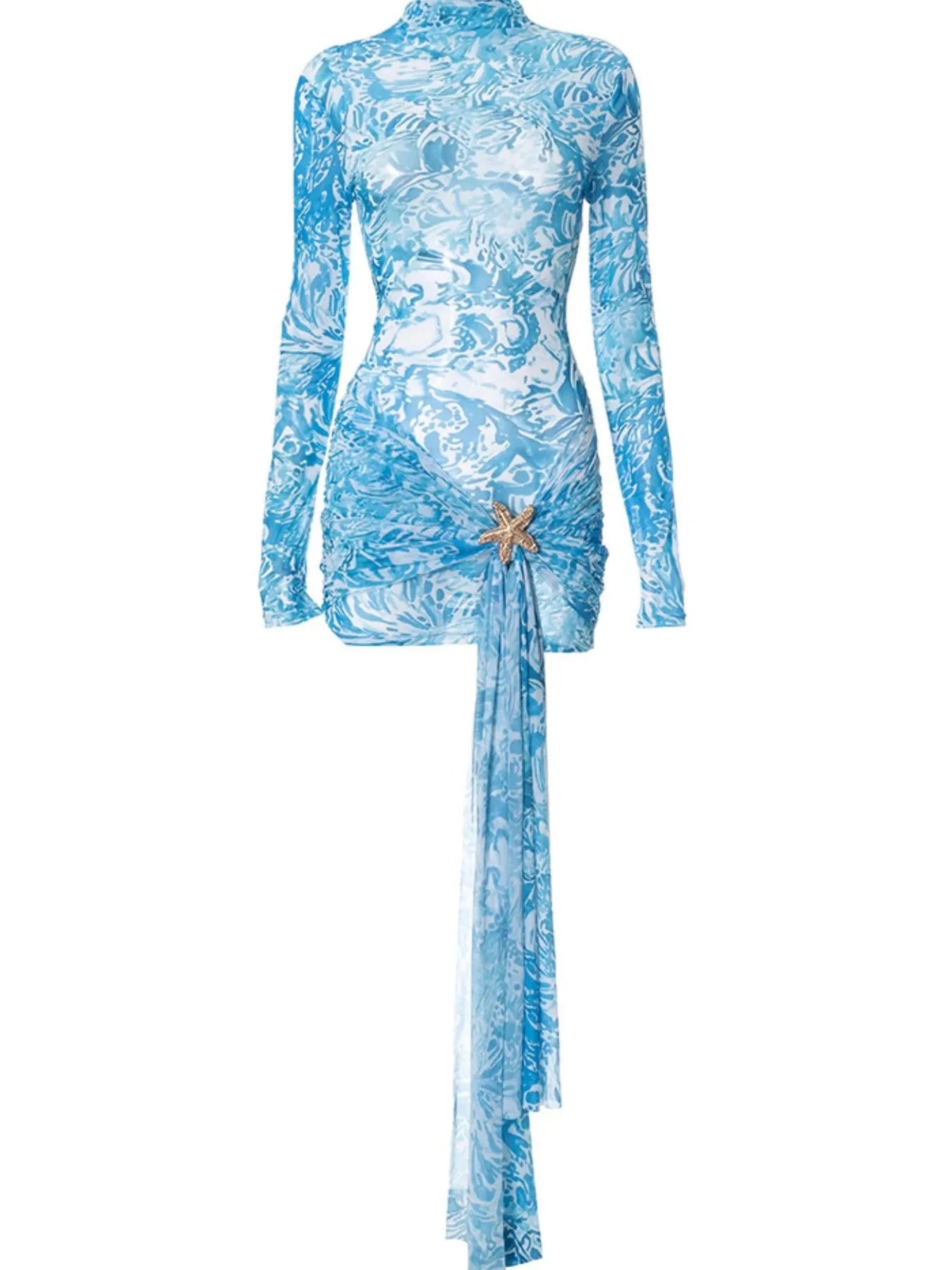 Printed Mock Neck Long Sleeve Mini Dress Coco’s Tee Boutique