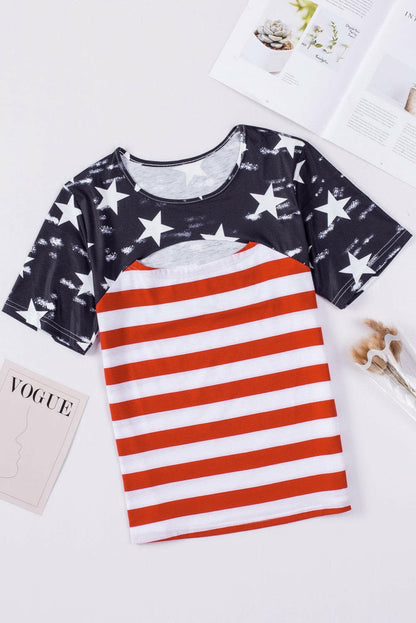 Cutout Striped Round Neck Short Sleeve T-Shirt.