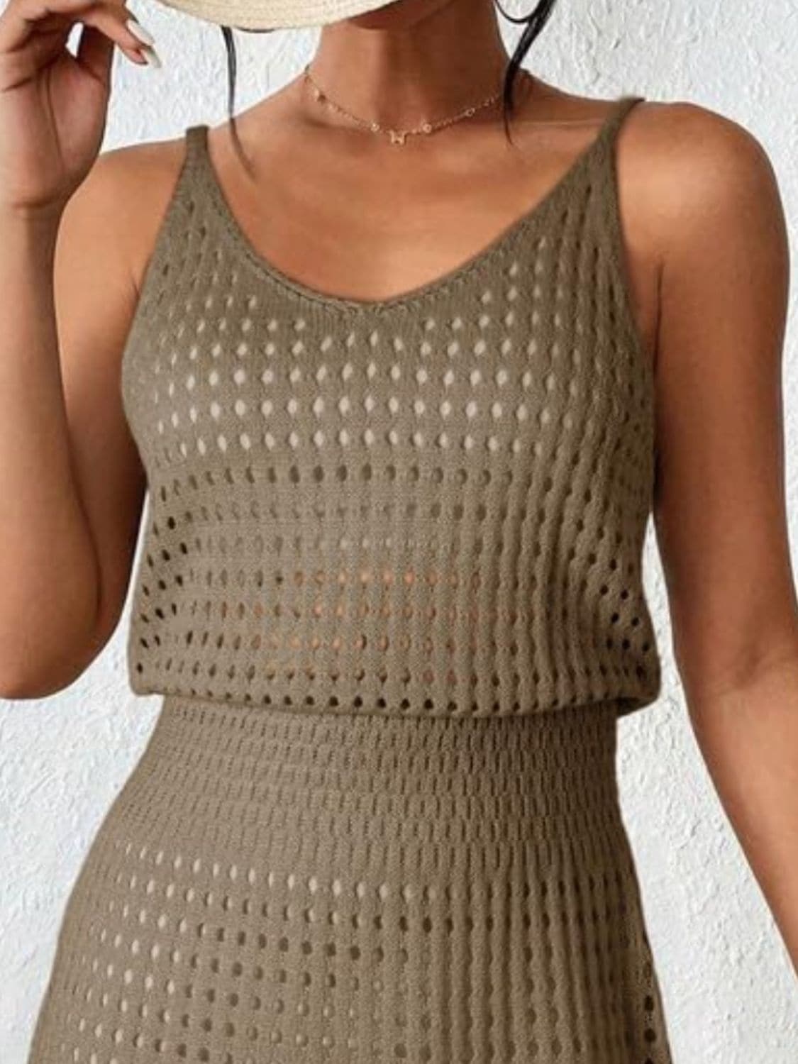 Openwork V-Neck Sleeveless Cover Up Dress.