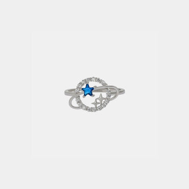 Planet Shape Inlaid Zircon 925 Sterling Silver Ring.