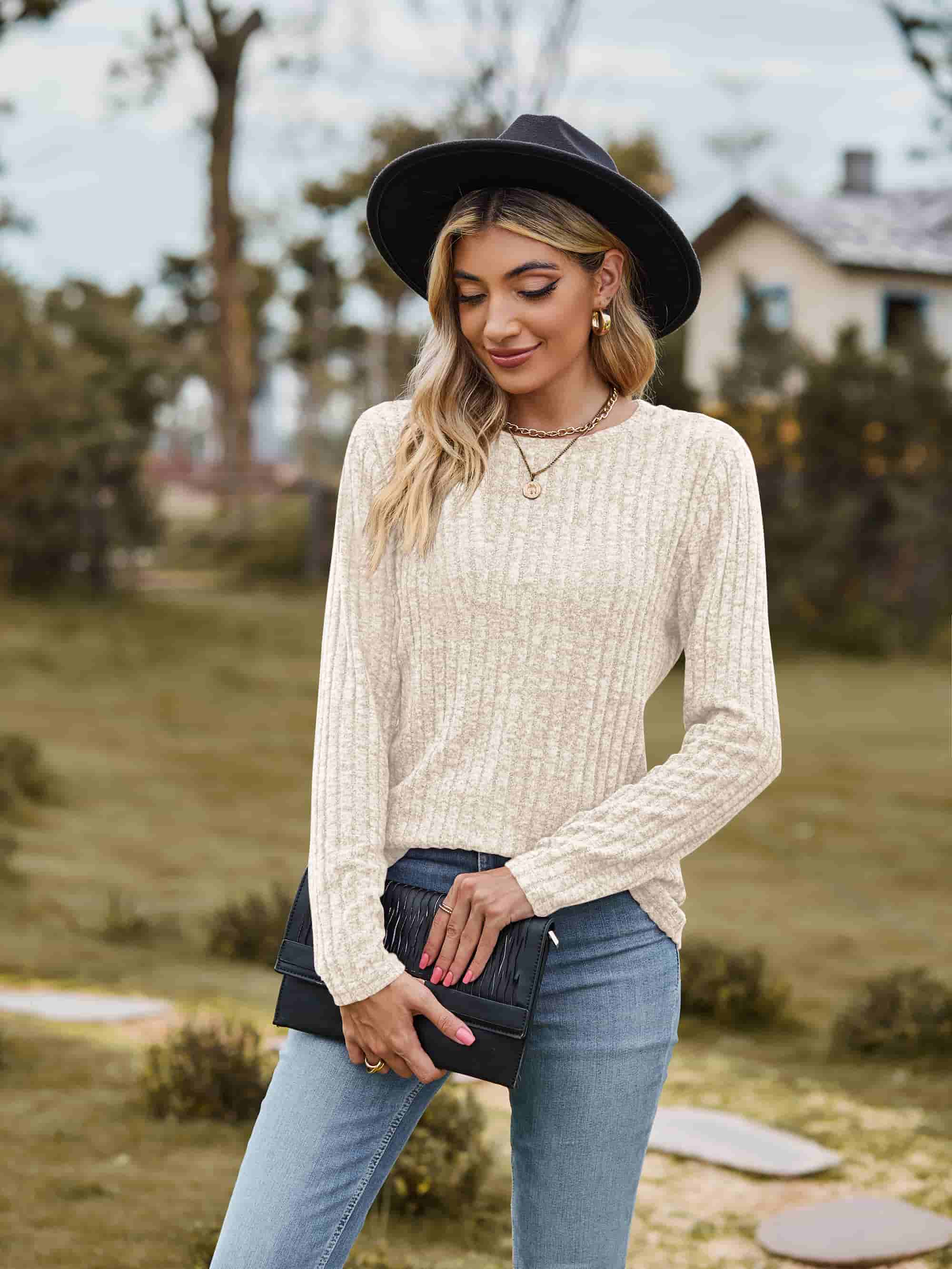 Ribbed Round Neck Long Sleeve Tee Coco’s Tee Boutique