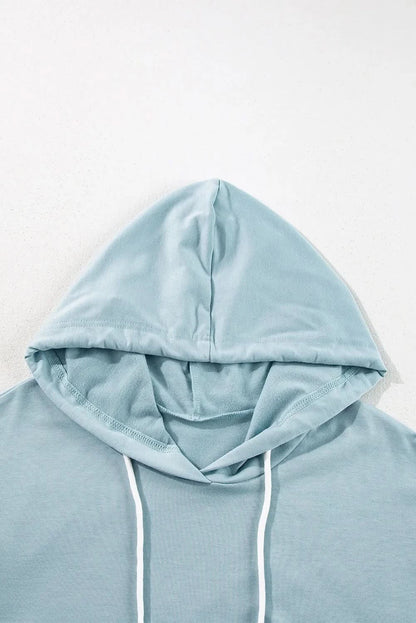 Drawstring Ruffled Dropped Shoulder Long Sleeve Hoodie