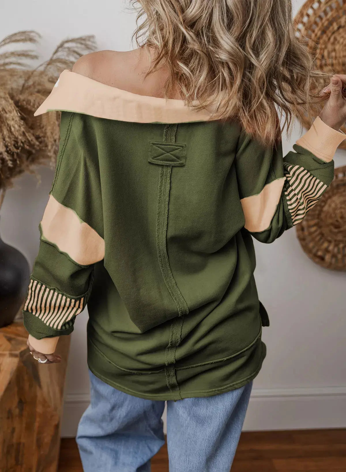 Color Block Striped Johnny Collar Sweatshirt Simply Love