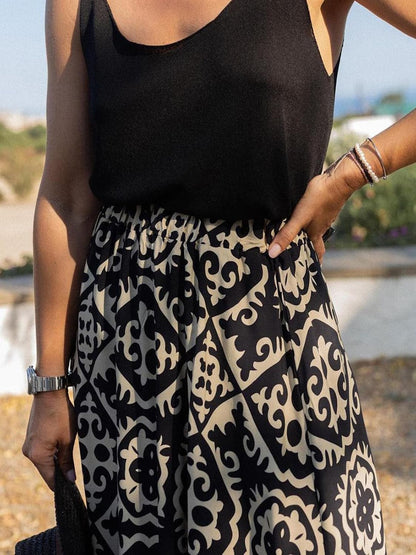 Geometric Elastic Waist Maxi Skirt.